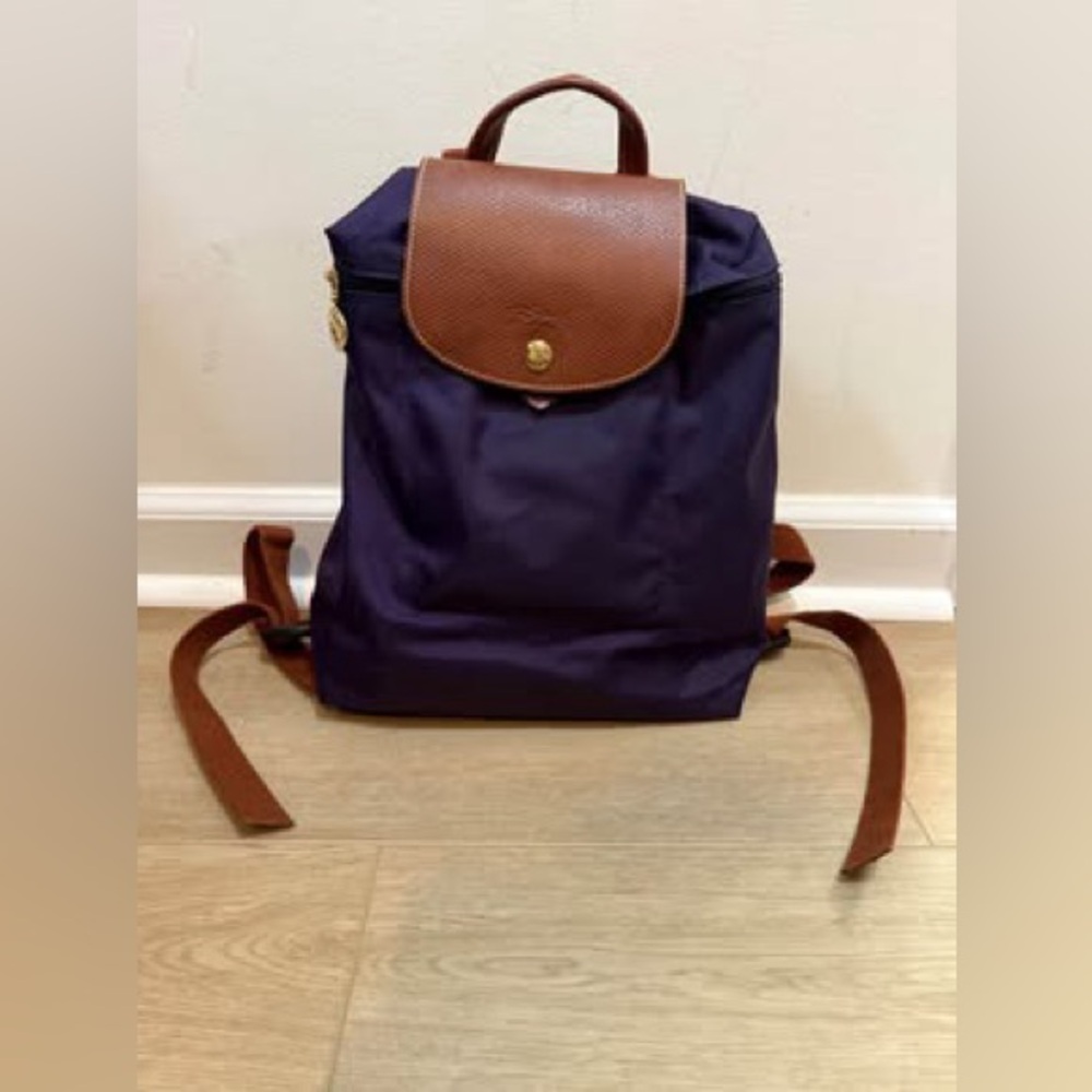 Longchamp Le Pliage Foldable Deep Eggplant/Purple canvas backpack purse
